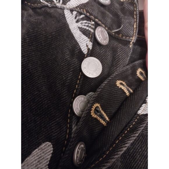 PacSun High Rise Straight Leg Black Jeans Silver Butterfly Print Junior Size 25 - Picture 11 of 14